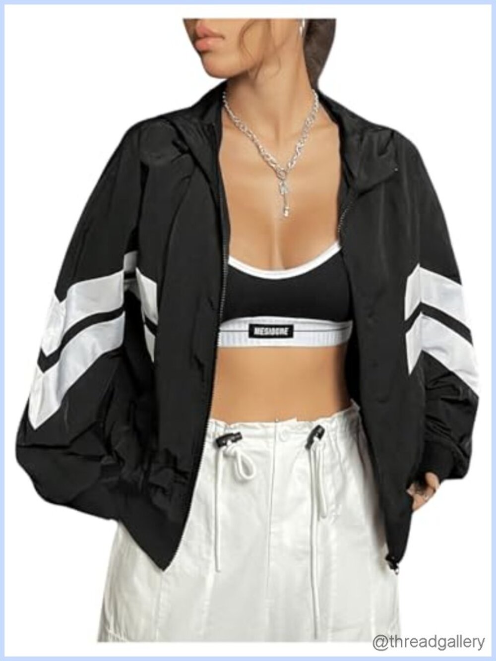 Women's Windbreaker Jacket Color Block Zip Up Hooded Lightweight